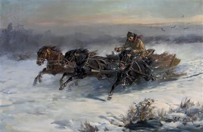 Troika Racing Through the Snow