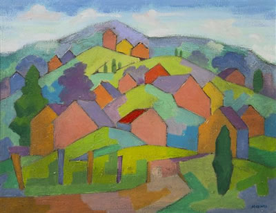 Hill Village by George Marinko - Auction record, sale price, and art valuation. Compare with similar artists and explore comparable artworks.