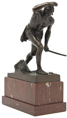 Man striding with a bow