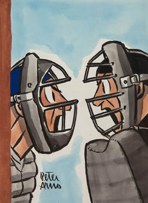 Baseball Catcher and Umpire Arguing