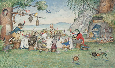 Animal Picnic, 1958 by Harrison Cady - Auction record, sale price, and art valuation. Compare with similar artists and explore comparable artworks.