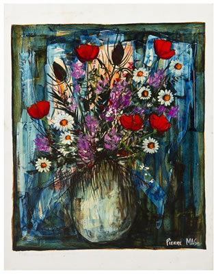 Sample artwork by Pierre Mas (Born 1933), known for modernist landscape, portrait and still life painting, drawing, printmaking - View similar artists and auction records