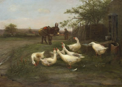 Geese and Donkey, 1896 by William Henderson - Auction record, sale price, and art valuation. Compare with similar artists and explore comparable artworks.