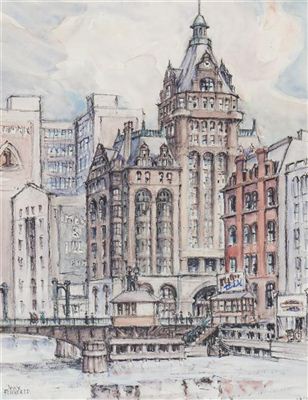 Pabst Building and Wisconsin Avenue Bridge, 1952