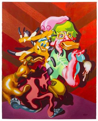 Portrait of Peter Saul: Self Portrait Red Ground, 1982