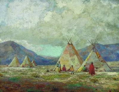 Indian Encampment by Royal Milleson - Auction record, sale price, and art valuation. Compare with similar artists and explore comparable artworks.