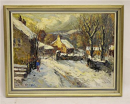 Snowscene with Farmstead, Figure in the Foreground by Valter Walter Berzins - Auction record, sale price, and art valuation. Compare with similar artists and explore comparable artworks.