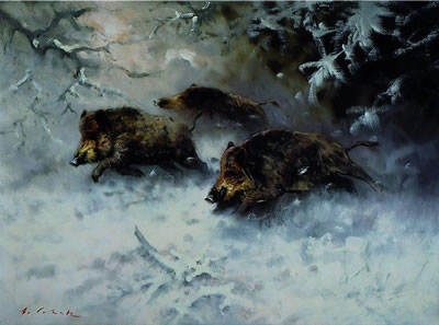 Sample artwork by Arnold Schatz (c 1929 - c 1999), known for landscape, animal, hunting,  painting, sculpture - View similar artists and auction records