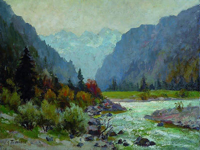 Herbstliche Landschaft mit Bachlauf im Gebirge
