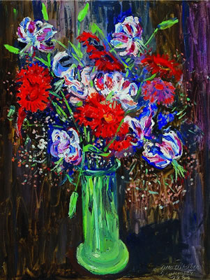 Stilleben mit Lilien grüner Vase