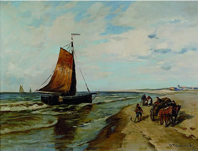 Krevettenfischer am Strand