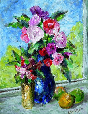 Stillleben mit Blumen und Äpfeln