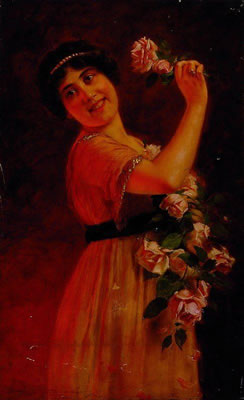 Halbporträt einer jungen Frau mit Rosen