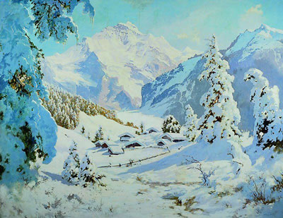 Verschneite Hochgebirgslandschaft mit Tannen und Häusern by Carl Raimund Lorenz - Auction record, sale price, and art valuation. Compare with similar artists and explore comparable artworks.