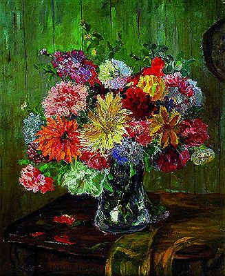 Stillleben mit Sommerblumen in Kristallvase