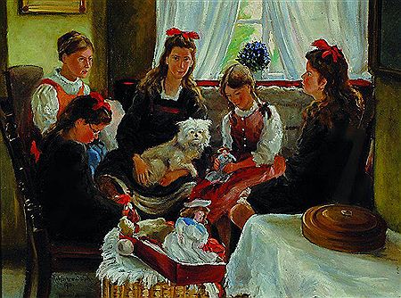Mädchengruppe mit Hund und Puppen in der guten Stube by Robert Schraudolph - Auction record, sale price, and art valuation. Compare with similar artists and explore comparable artworks.