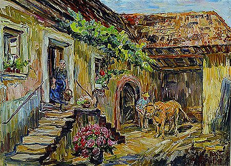 Blick in den Hof eines Bauernhauses in der Pfalz