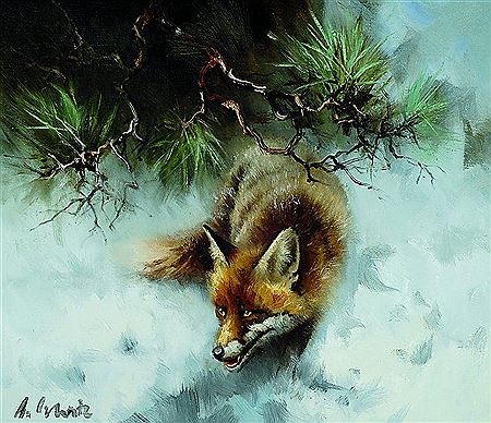 Schnürender Fuchs im Winterwald