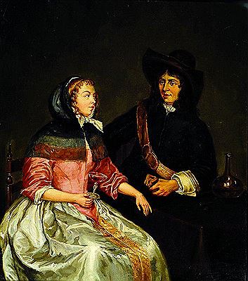 Interior with noble pair, after old Flemish antetype