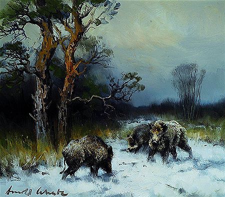 Wildschweine im Winterwald