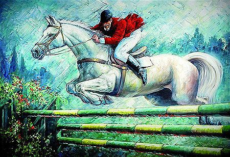 Jumpers on a white horse