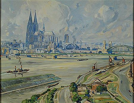 View over the Rhine to Cologne and the cathedral