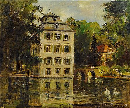 Swans in front of the water castel