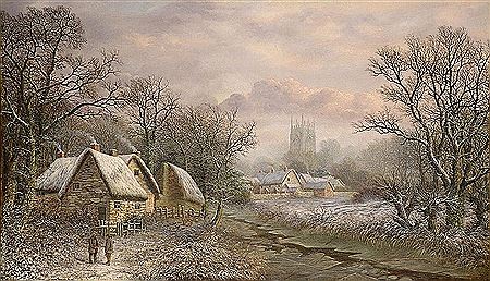 Cottages dans la campagne sous la neige