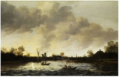 SEELANDSCHAFT MIT FISCHERN IM KAHN AUF WELLENBEWEGTER OBERFLÄCHE