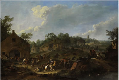 DORFANSICHT MIT KAMPFSZENE ZWISCHEN AUFSTÄNDISCHEN BAUERN UND HÖFISCHEN by Karel Breydel - Auction record, sale price, and art valuation. Compare with similar artists and explore comparable artworks.
