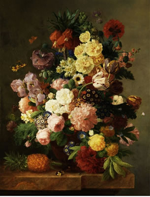 GROSSES BLUMENSTILLEBEN MIT ANANAS