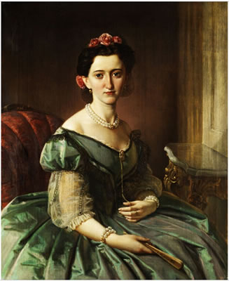 DREIVIERTELBILDNIS DER OLGA CHARLOTTE MARIA GRÄFIN ZU SOLMS UND TECKLENBURG ZU SACHSENFELD (1842 - 1912)