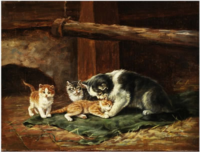 KATZENFAMILIE IN DER SCHEUNE