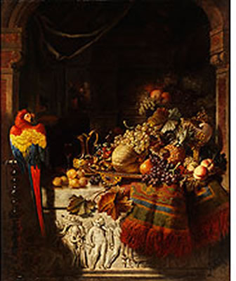 FRÜCHTESTILLEBEN MIT PAPAGEI by George Lance - Auction record, sale price, and art valuation. Compare with similar artists and explore comparable artworks.