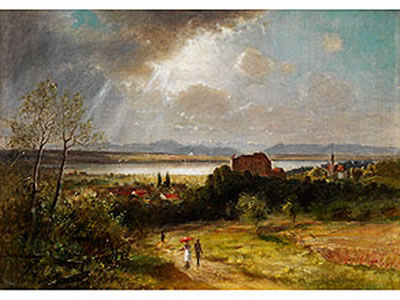 BLICK AUF STARNBERG UND DEN STARNBERGER SEE BEI AUFZIEHENDEM GEWITTER