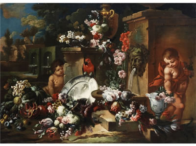 GROSSES BLUMENSTILLEBEN MIT PUTTEN AN EINEM ANTIKEN BRUNNEN IN PARKLANDSCHAFT by Nicola Malinconico - Auction record, sale price, and art valuation. Compare with similar artists and explore comparable artworks.