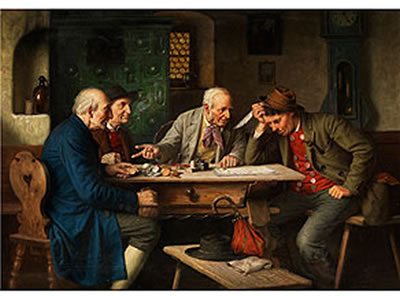 INNERES EINER BAUERNSTUBE MIT MÄNNERN AM JOGLTISCH BEIM VERHANDELN ÜBER EINEN VERTRAG by Josef Wagner-Hohenberg - Auction record, sale price, and art valuation. Compare with similar artists and explore comparable artworks.