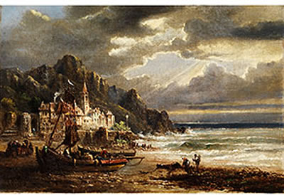ABENDLICHE KÜSTENLANDSCHAFT BEI STÜRMISCHER BRANDUNG