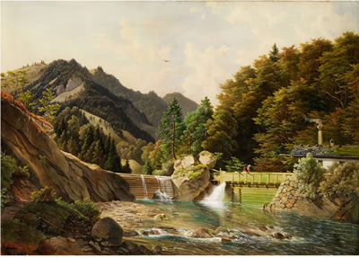 GEBIRGSLANDSCHAFT MIT GROSSER BACHSCHLEUSE