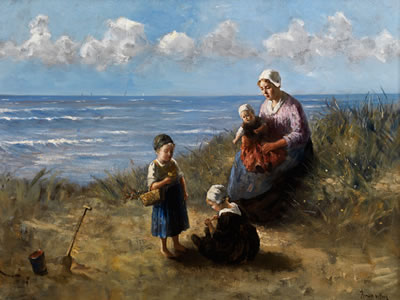 MOTHER WITH CHILDREN IN A GAME ENDS IN DUTCH SUMMER CLOUDS BEACH