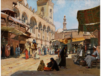Sample artwork by Alberto Rossi (1858 - 1936), known for orientalist subjects, use of bright and vivid colors, drawing technique - View similar artists and auction records