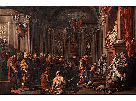 SCHWURSZENE EINES KNABEN IM RÖMISCHEN JUPITERTEMPEL by Johann Heiss - Auction record, sale price, and art valuation. Compare with similar artists and explore comparable artworks.