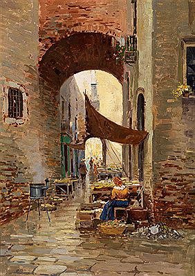 MARKTSTÄNDE IN EINER ITALIENISCHEN ALTSTADT