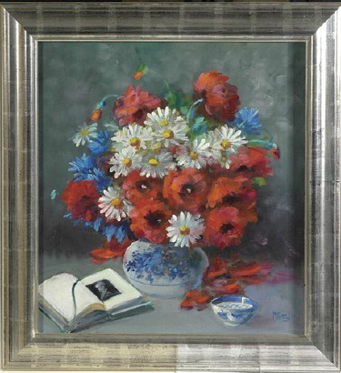 Still Life with Red Flowers and Book