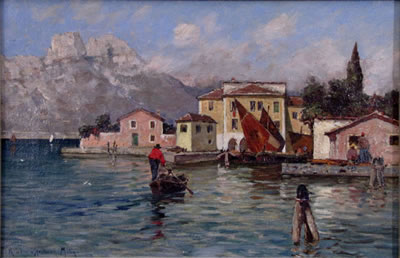 Hafen vor Torbule Gardasee. Lago di Garda Italien