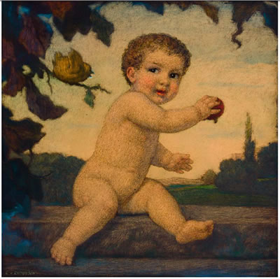 Kleiner Knabe mit Apfel