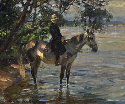 Reiter zu Pferd im flachen Wasser by Arnold Moeller - Auction record, sale price, and art valuation. Compare with similar artists and explore comparable artworks.