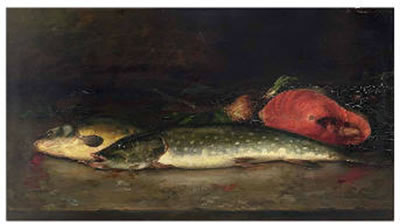 Stilleben mit Fischen und Gemuse