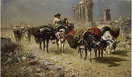 Hirte mit bepackten Eseln und Maultieren auf der Via Appia by Anton Braith - Auction record, sale price, and art valuation. Compare with similar artists and explore comparable artworks.