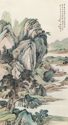 Sample artwork by Kun Wang (1877 - 1951), known for landscape and flower paintings - View similar artists and auction records